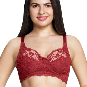 Cotton Lace Support Non Padded Non-Wired Bra - Port Wine