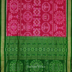 Rani Pink with Green Sambalpuri Silk Saree