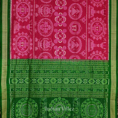 Rani Pink with Green Sambalpuri Silk Saree