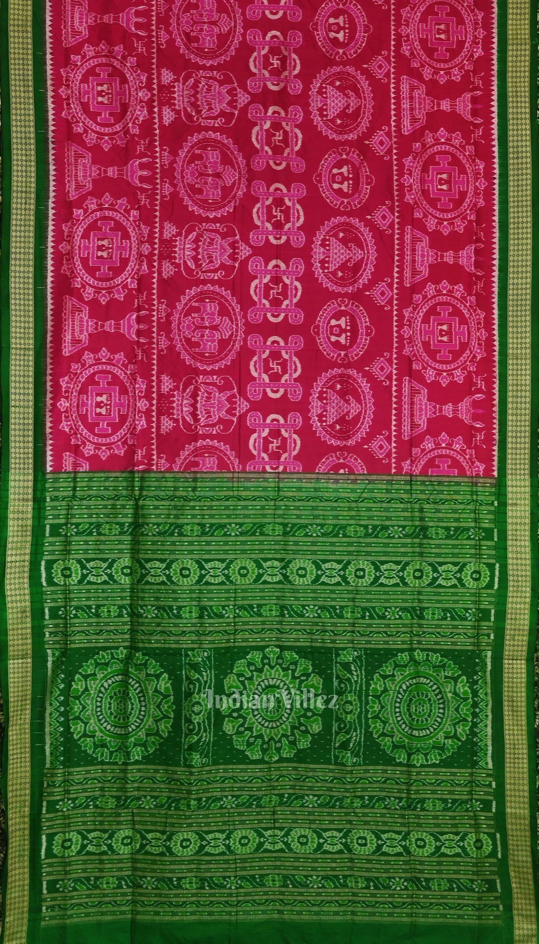 Rani Pink with Green Sambalpuri Silk Saree