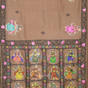 Natural Tussar Dancing Nartaki Theme Hand-Painted Pattachitra Saree