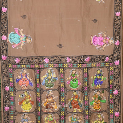 Natural Tussar Dancing Nartaki Theme Hand-Painted Pattachitra Saree