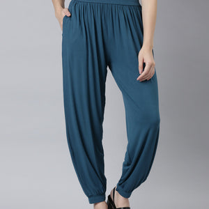 Women Solid Turquoise Blue Harem Pants
