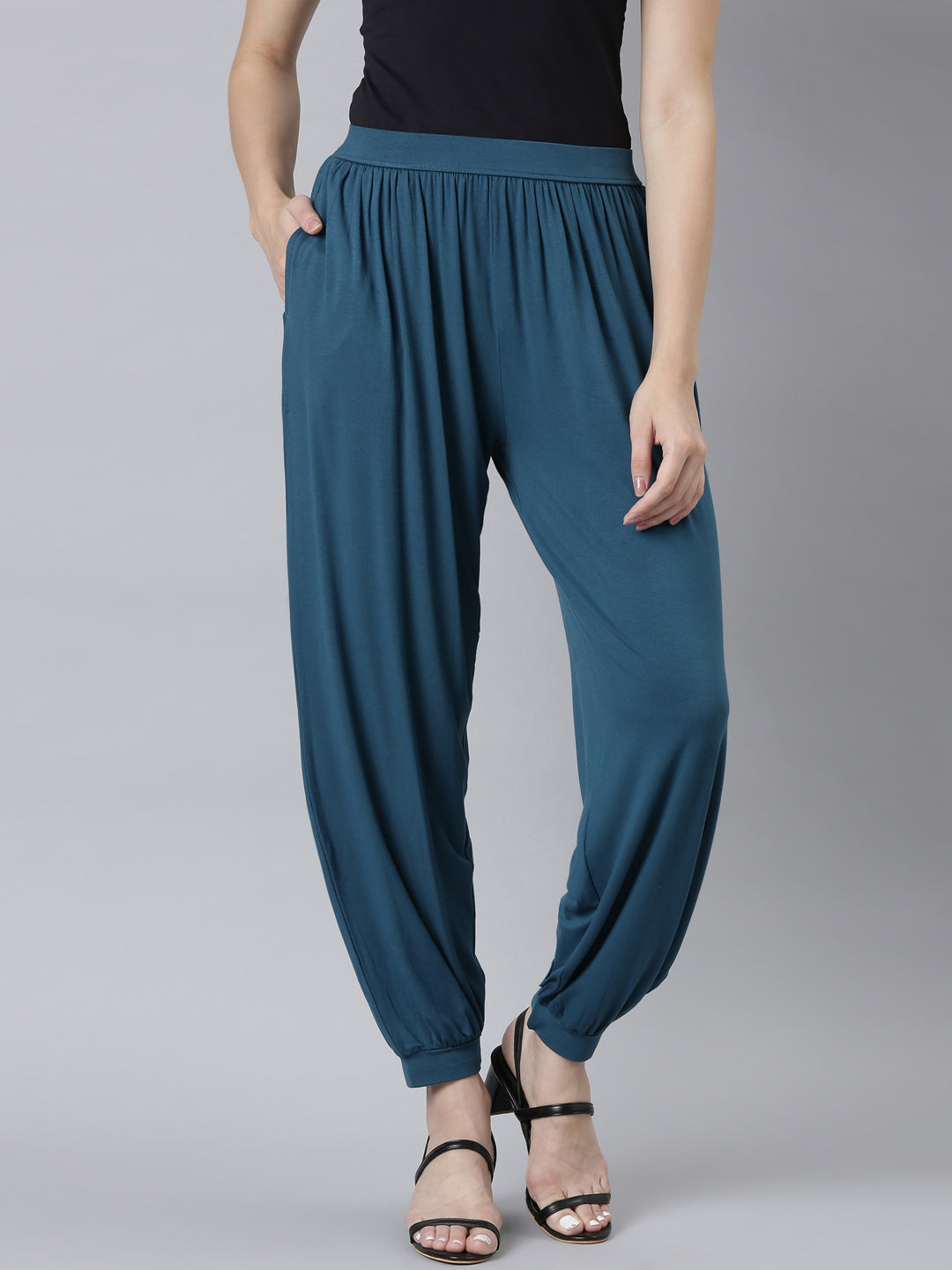 Women Solid Turquoise Blue Harem Pants
