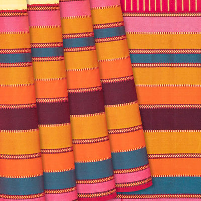 Yellow Handloom Silk Saree With Multi Colour Border