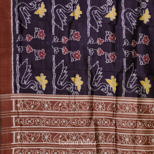 Midnight Blue Floral Contemporary Designer Ikat Silk Saree