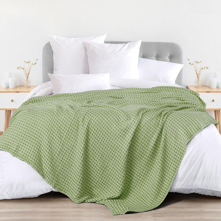 100% Cotton Waffle Weave Blanket / Cotton Dohar for Bedroom - Sage Green