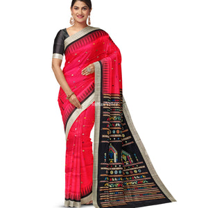 Red Black Dolabedi Sambalpuri Bomkai Silk Saree