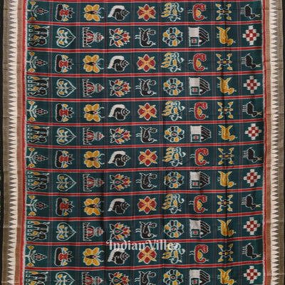 Deep Sea Green Nabakothi Odisha Ikat Khandua Pata Saree