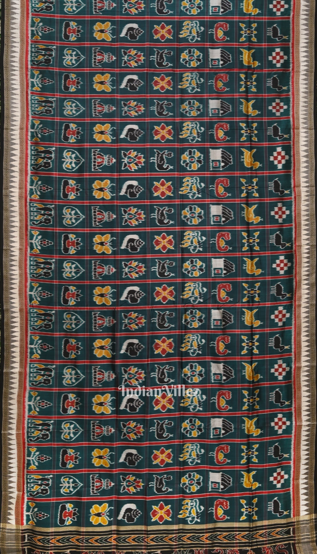 Deep Sea Green Nabakothi Odisha Ikat Khandua Pata Saree