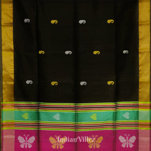 Black Maroon Butterfly Design Pure Bishnupuri Silk Saree