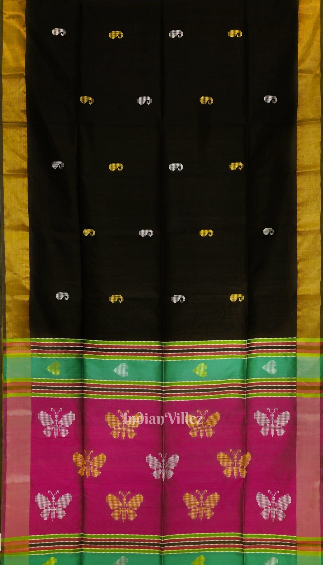 Black Maroon Butterfly Design Pure Bishnupuri Silk Saree
