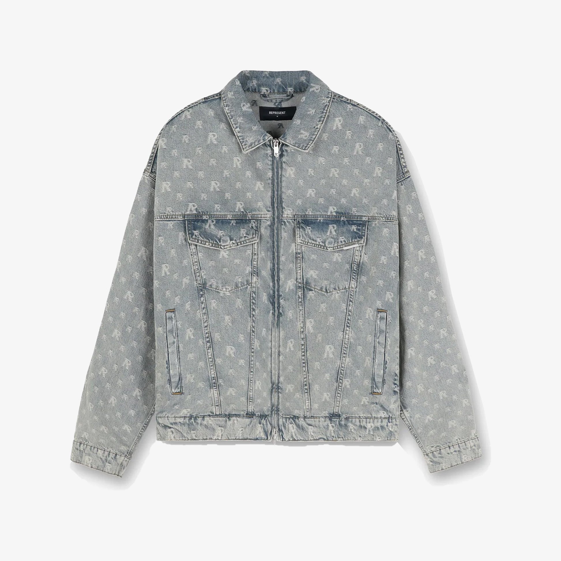 Represent | R4 MONOGRAM DENIM JACKET  { STONE WASH