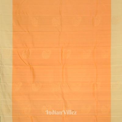 Light Orange With Peach Pure Kanjivaram Soft Silk Saree