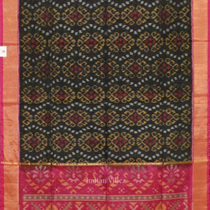 Black Pink Pochampally Ikat Sico (Silk & Cotton) Saree with Zari Border