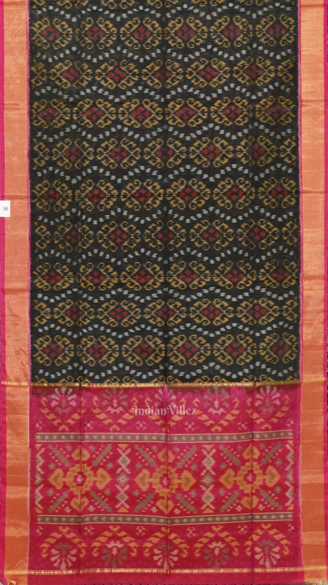 Black Pink Pochampally Ikat Sico (Silk & Cotton) Saree with Zari Border