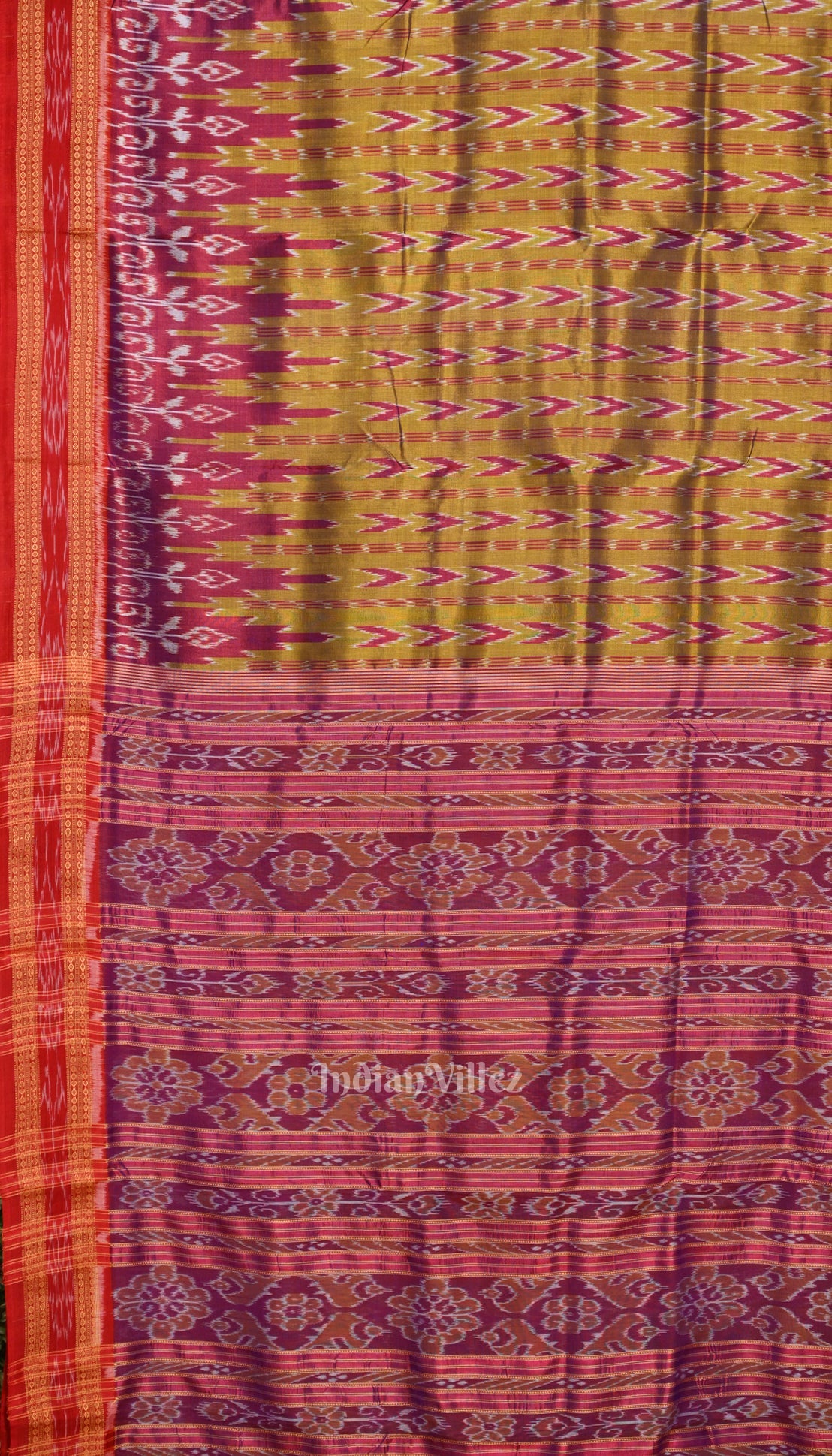 Mehendi Maroon Odisha Handloom Khandua Silk Saree