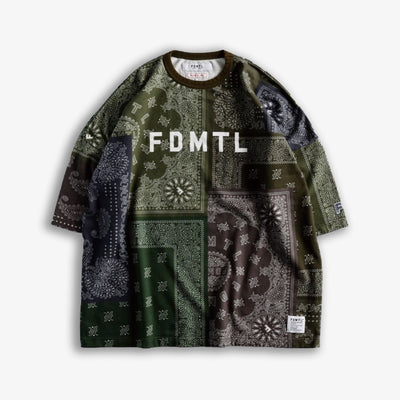 FDMTL | PRINTED PATCHWORK SWEAT TEE  { KHAKI