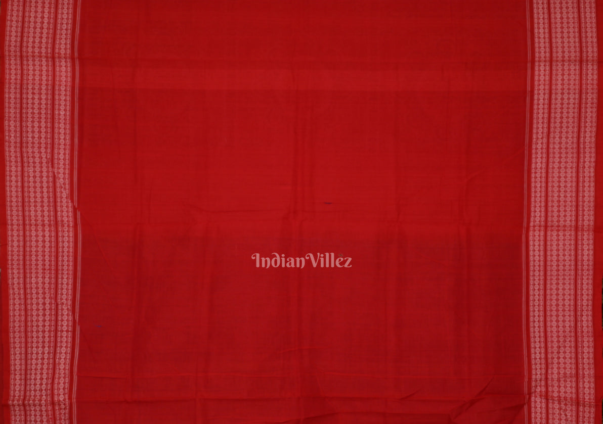 Navy Blue Red Animal Theme Sambalpuri Ikat Cotton Saree