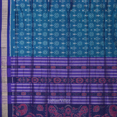 Deep Blue Tribal Theme Sambalpuri Silk Saree