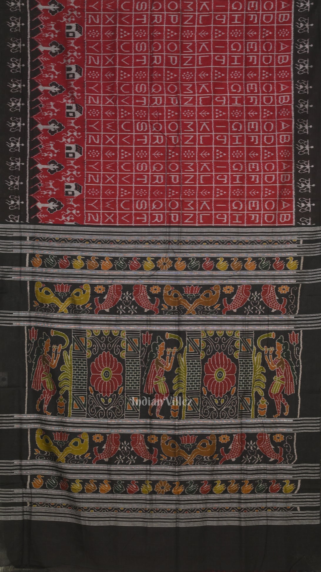 Maroon Black English Alphabet Odisha Sambalpuri Pure Cotton Saree