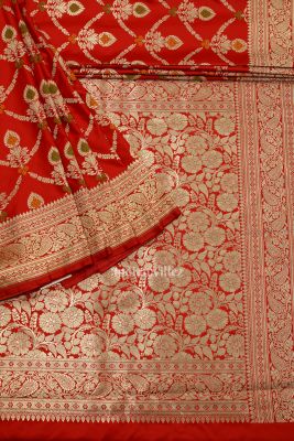 Red Meenakari Pure Mashru Satin Silk Banarasi Saree