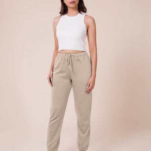 Women Solid Beige Mid Rise Ultra Warm Jogger