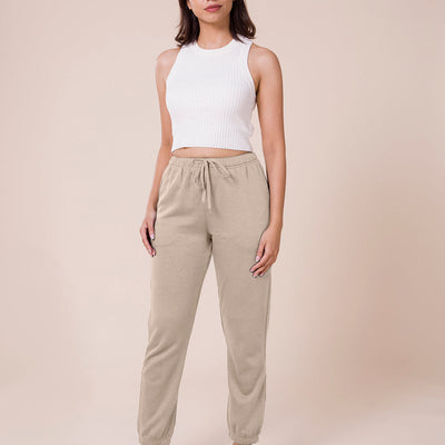 Women Solid Beige Mid Rise Ultra Warm Jogger