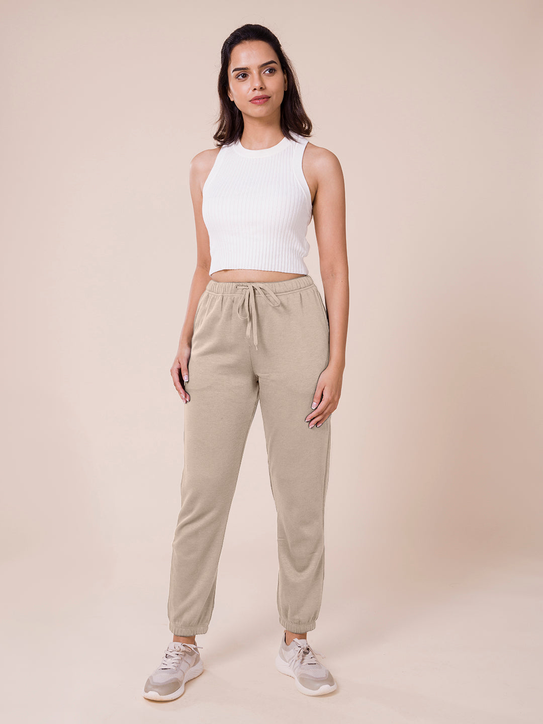 Women Solid Beige Mid Rise Ultra Warm Jogger