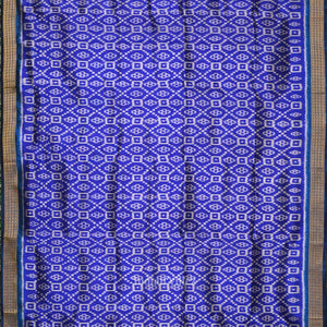 Indigo Blue Floral Odisha Ikat Khandua Silk Saree with Jungle Anchal
