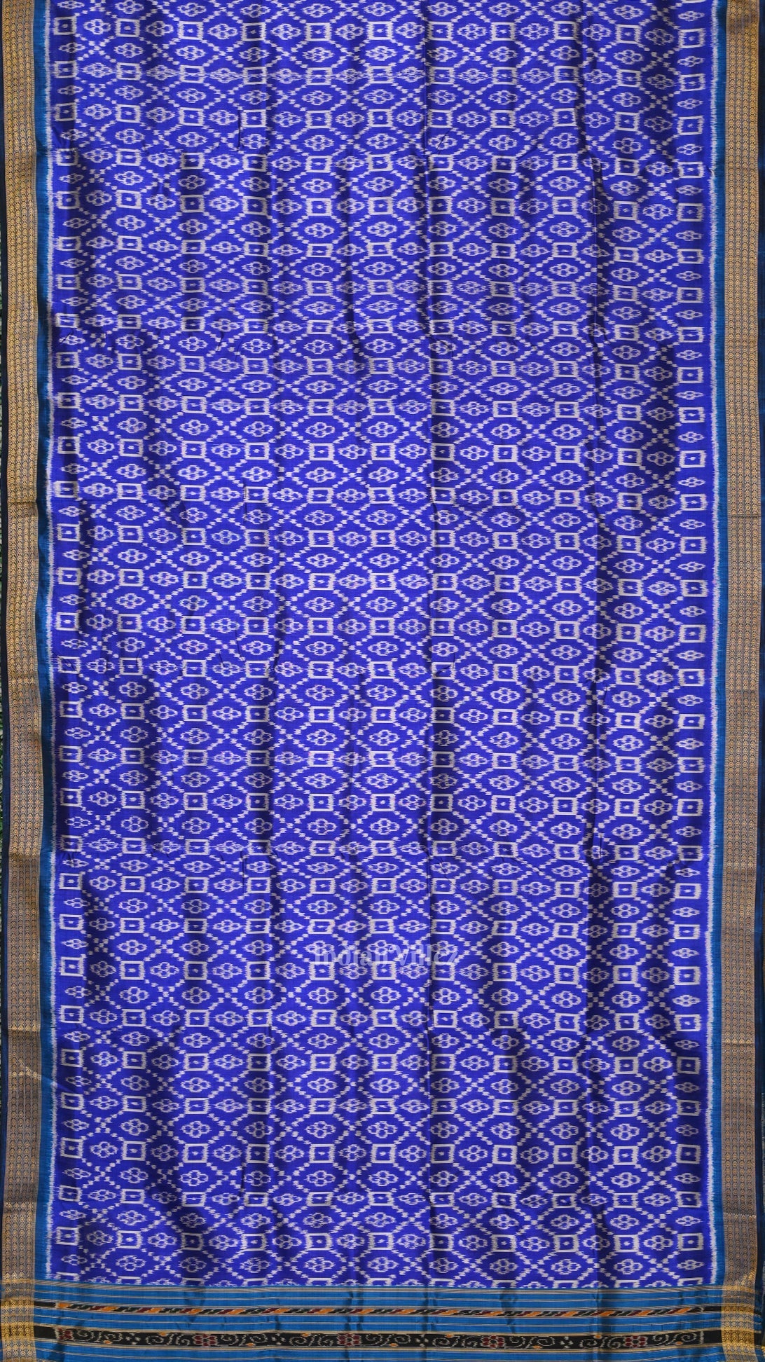 Indigo Blue Floral Odisha Ikat Khandua Silk Saree with Jungle Anchal