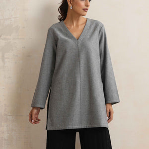trueBrowns Grey Woollen High Slit Kurta