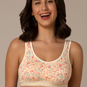 Easy Slip-On Non-Padded Non-Wired Cotton Bra - Daisy Print