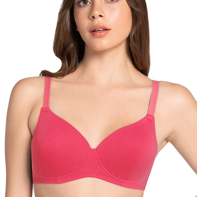 Cotton Dream Padded Non Wired T-shirt Bra - Bright Coral