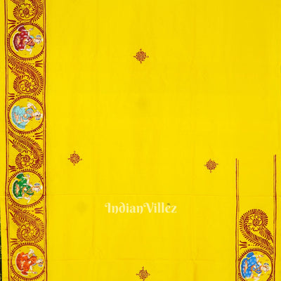 Yellow Kandarpa Rath Hand-painted Pattachitra Saree