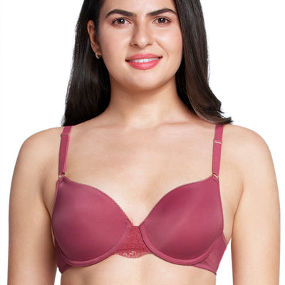 Fantasy Back Solid Padded Wired Lace Bra - Autumn Rose