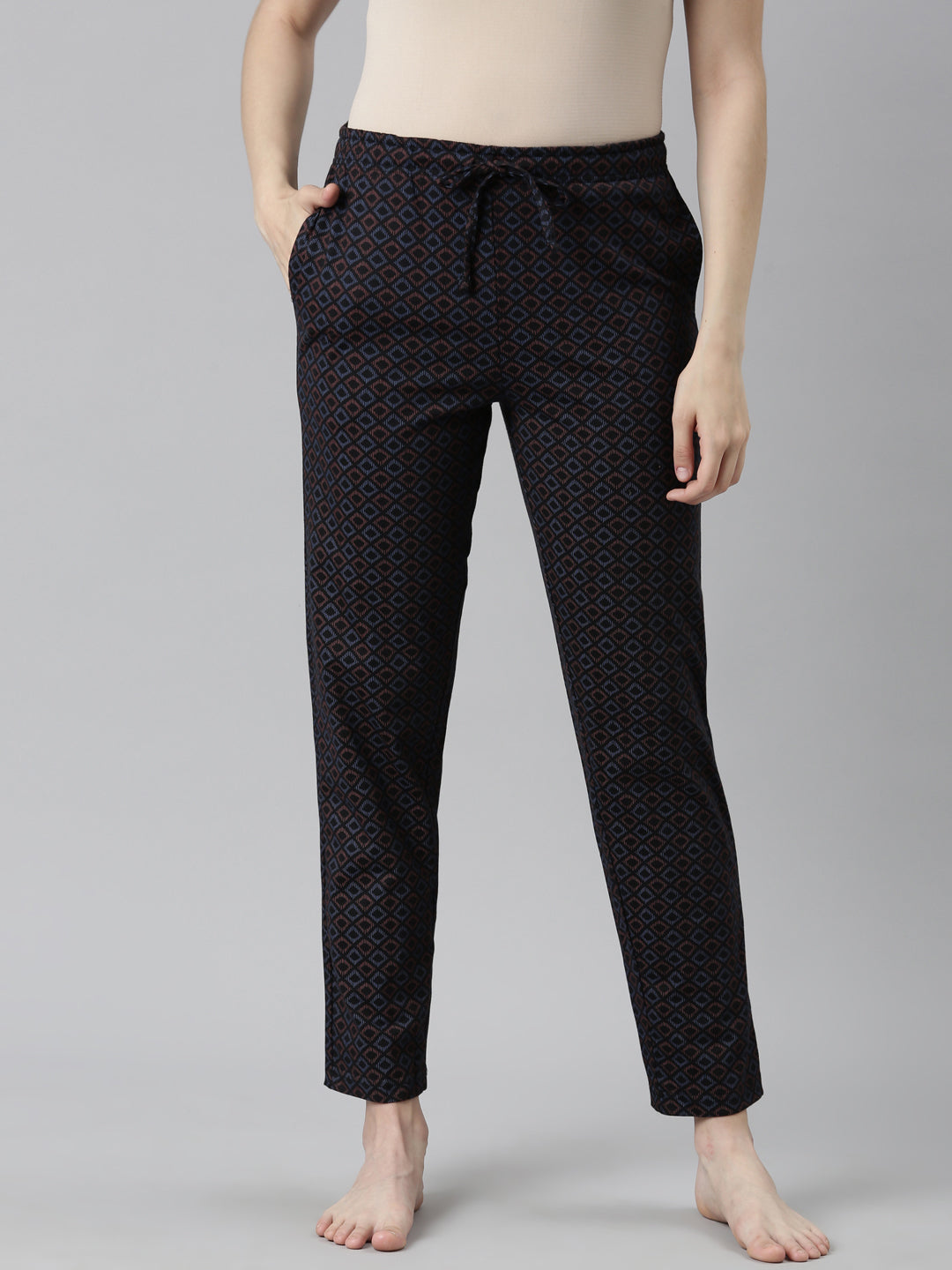 Women Printed Black Mid Rise Cotton Knit Lounge Pants