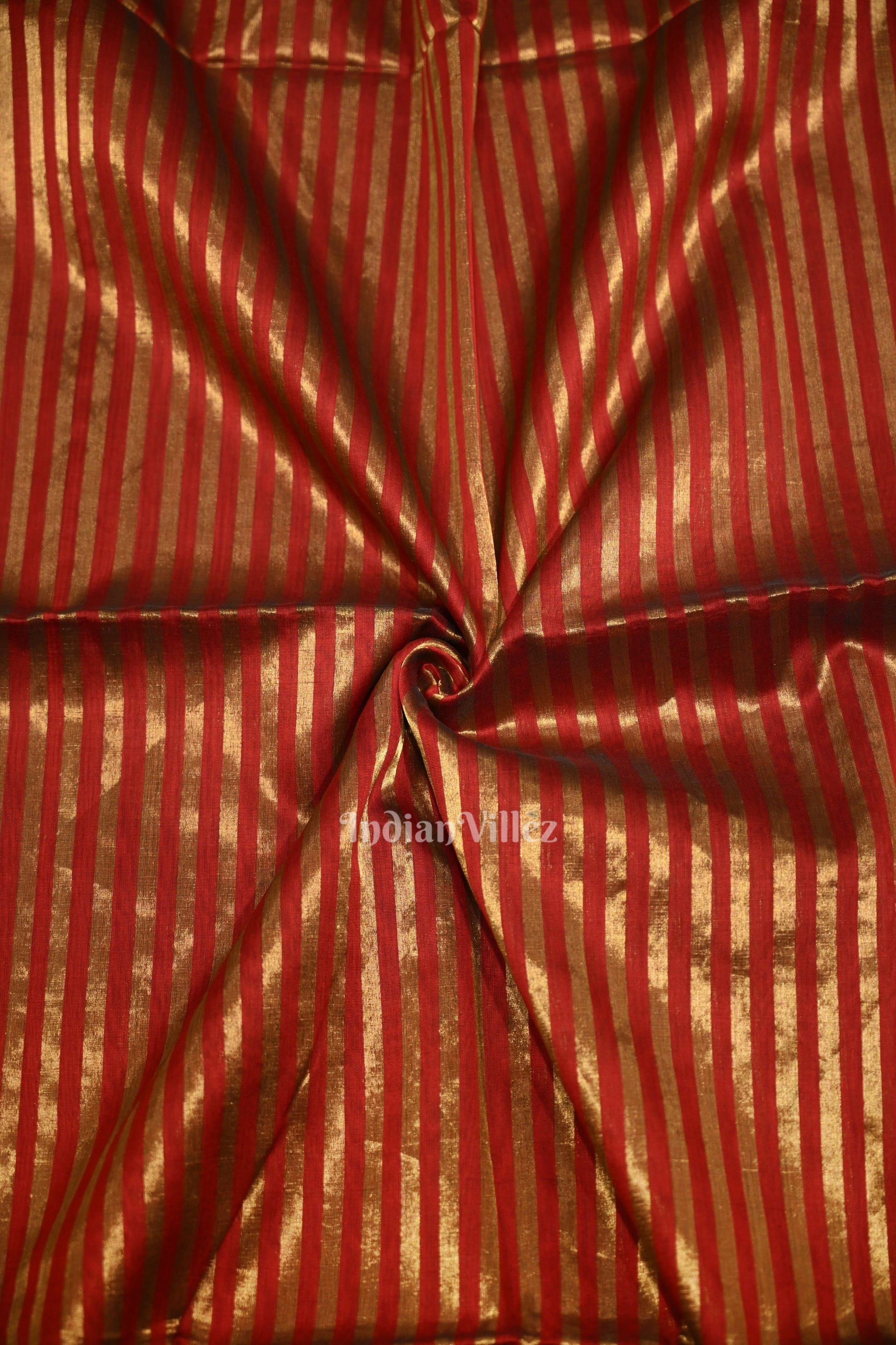Red Stripped Pure Silk Cotton Maheshwari Saree