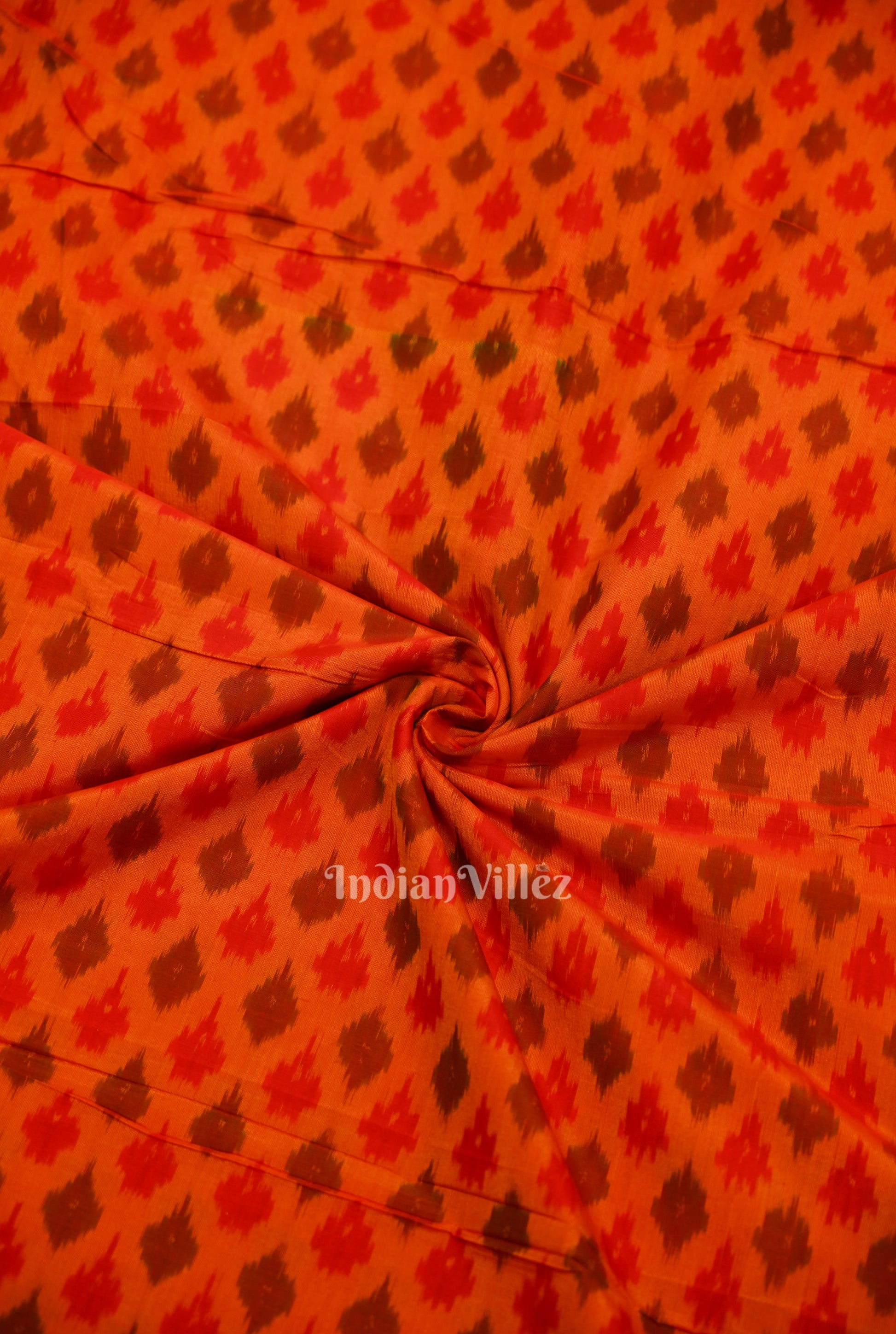 Orange Dual Tone Pochampally Ikat Silk & Cotton (Sico) Fabric
