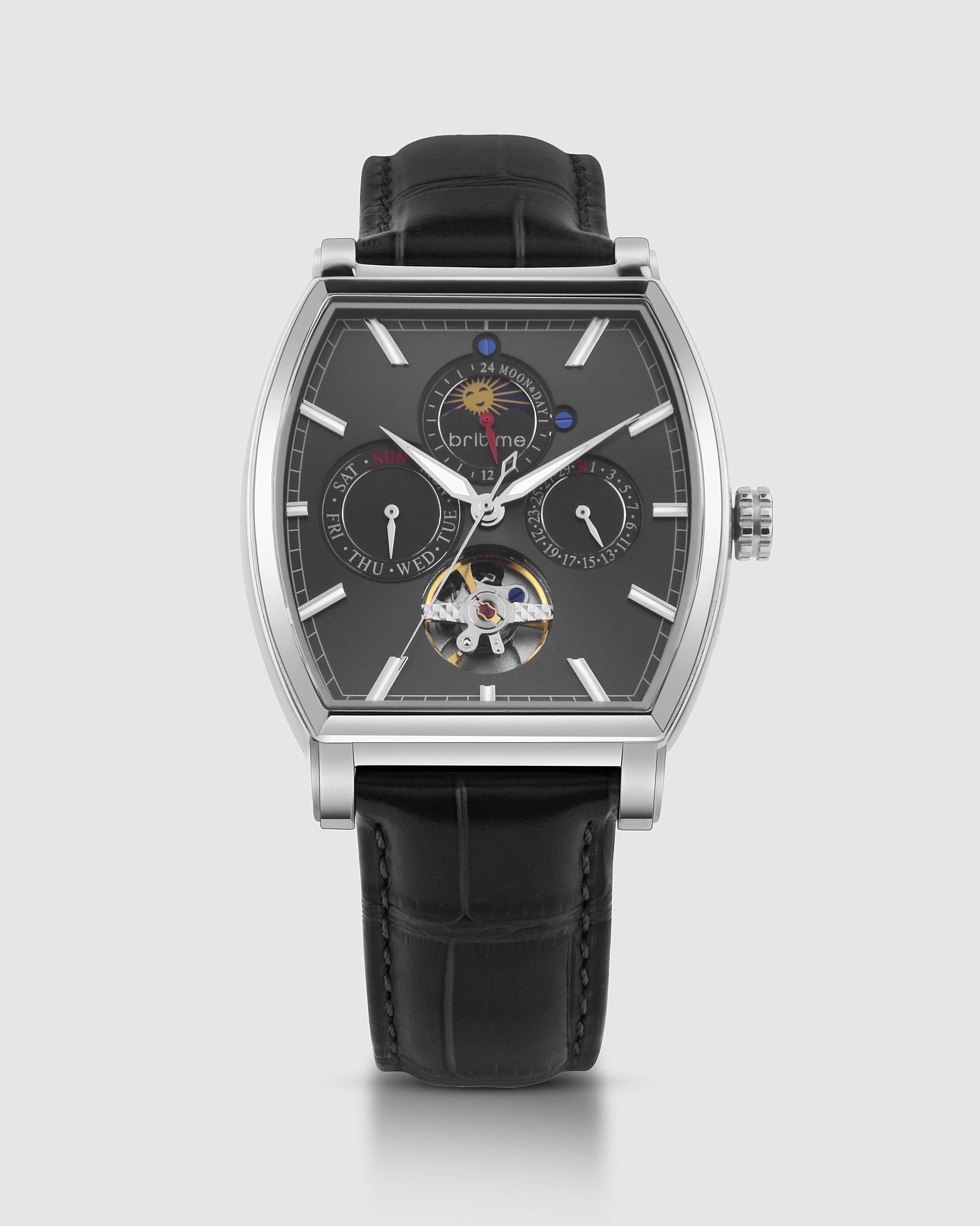 Galaxy Men Automatic Black Dial Multi-Function Leather Watch 985-L10406