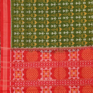 Mehendi Green Tribal Theme Odisha Ikat Sambalpuri Cotton Saree