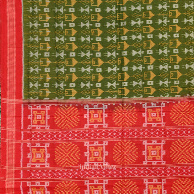 Mehendi Green Tribal Theme Odisha Ikat Sambalpuri Cotton Saree