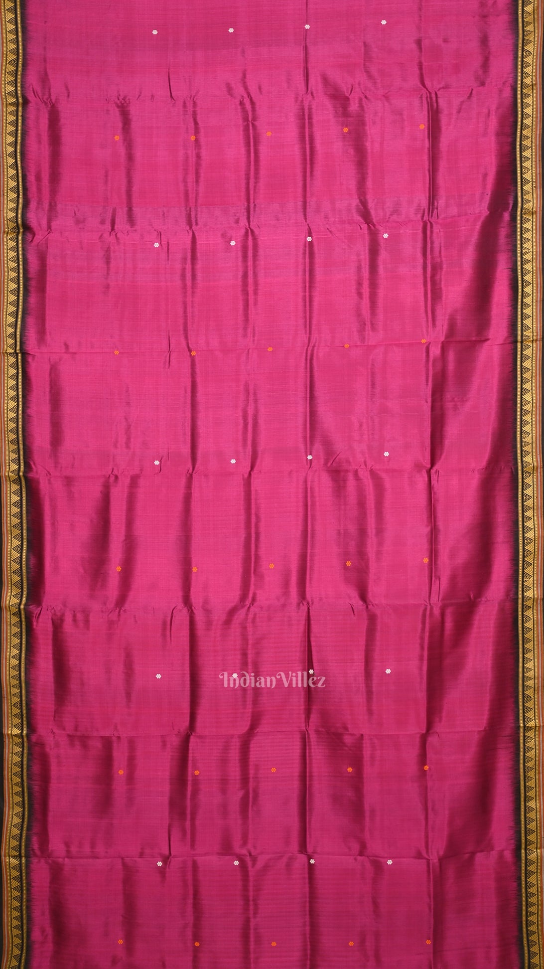 Deep Magenta Pink  Buti design Odisha Ikat Khandua Silk Saree