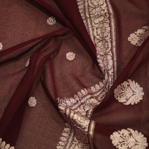 Wine Purple Pure Khaddi Chiffon Banarasi Saree