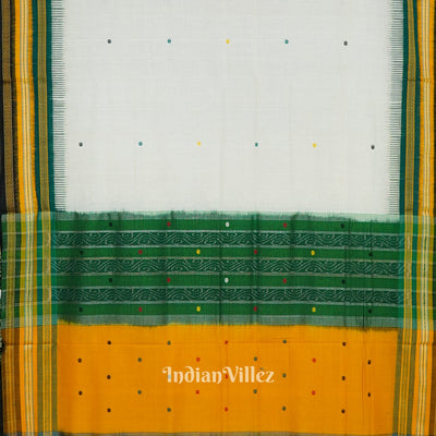 White Odisha Ikat Khandua Kathiphera Cotton Saree