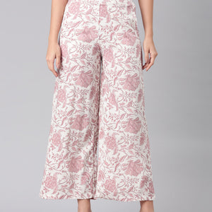 Women Medium Pinks Viscose Mid Rise Printed Palazzo