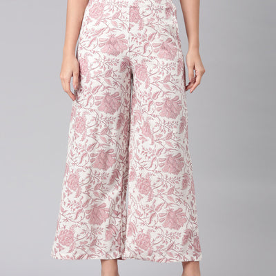 Women Medium Pinks Viscose Mid Rise Printed Palazzo