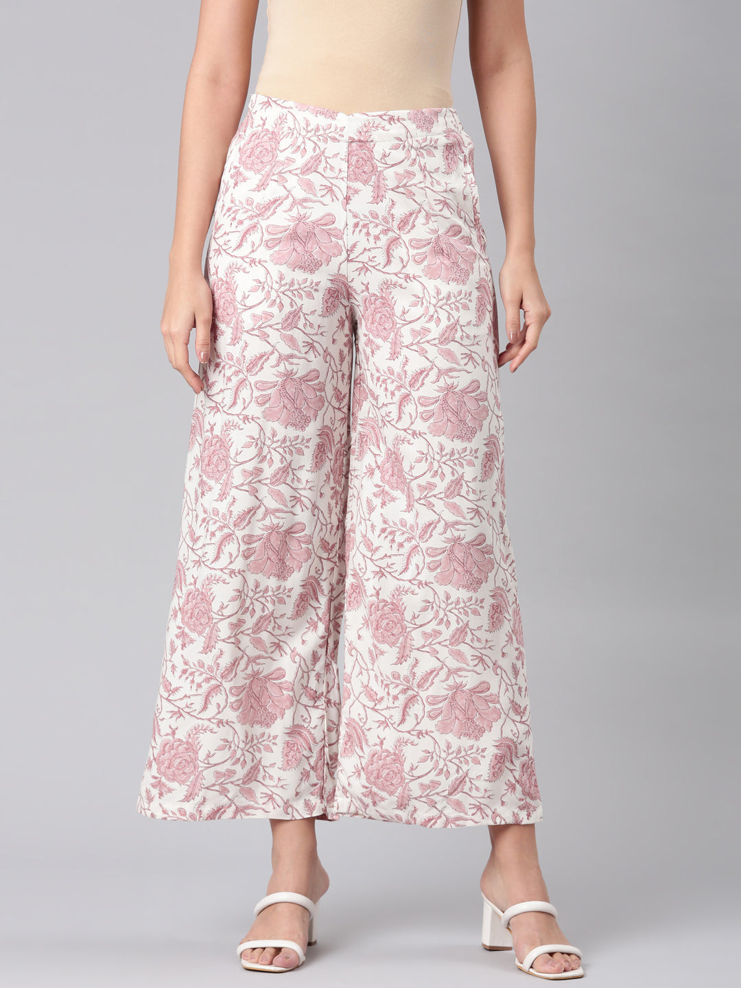 Women Medium Pinks Viscose Mid Rise Printed Palazzo