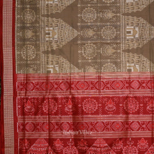 Beige Cream Red Konark Theme Odisha Ikat Sambalpuri Silk Saree