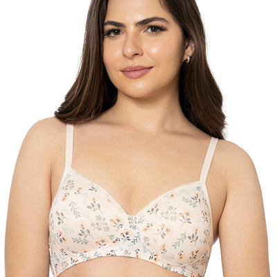 Cotton Casuals Padded Non-Wired Printed T-Shirt Bra - Cotton Bloom Print